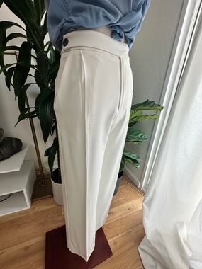 White Wide Leg Dress Pants High Waist Office Workwear XS
